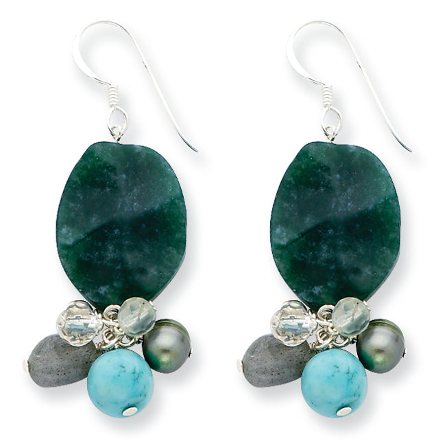 Sterling Silver Agate/Grn Moss & Rock Quartz/Labradolite/Prehnite Earring