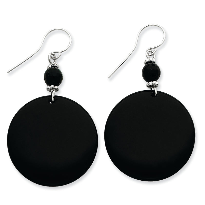 Sterling Silver Bead & Onyx Circle Dangle Earrings