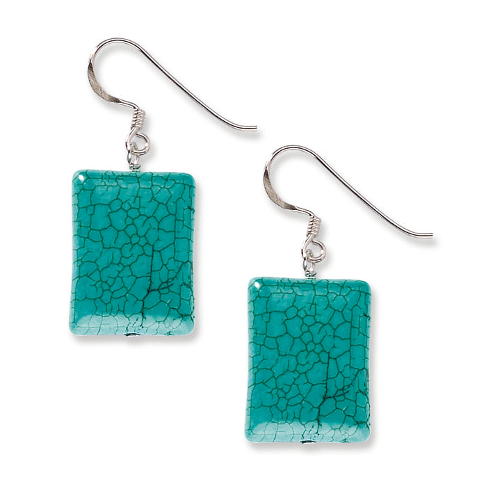 Sterling Silver Dyed Green Howlite Earrings