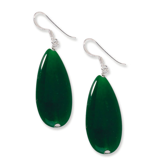 Sterling Silver Dark Green Jade Earrings