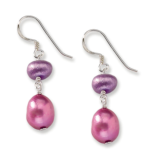 Sterling Silver Dark Pink & Purple FW Cultured Pearl Earrings