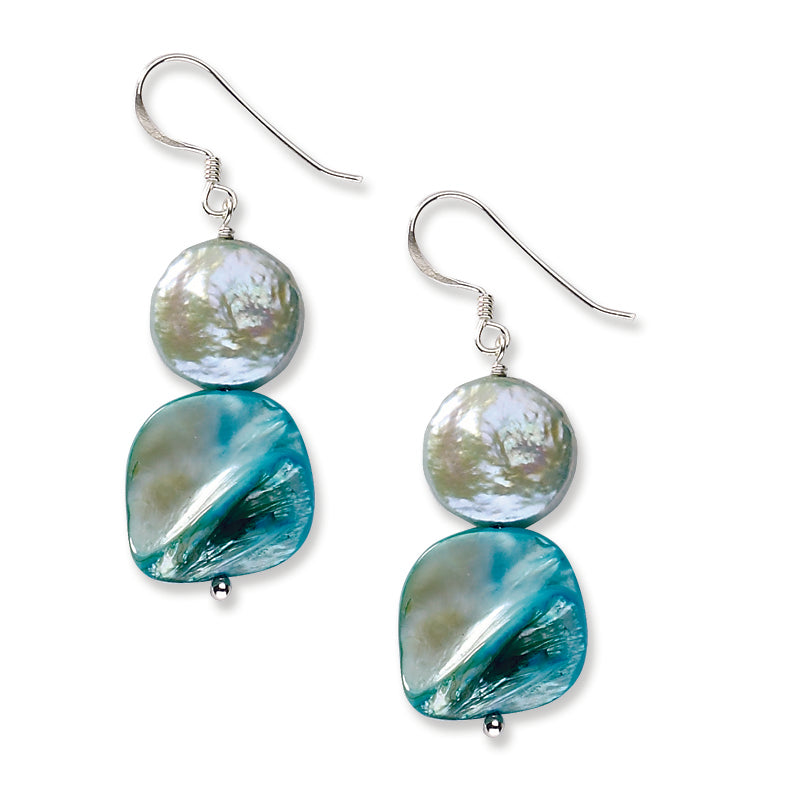 Sterling Silver Blue Mother of Pearl & Freshwater Cultured Pearl Earrings