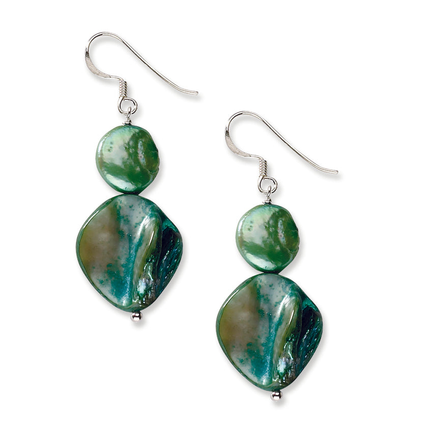 Sterling Silver Green Mother of Pearl & Freshwater Cultured Pearl Earrings