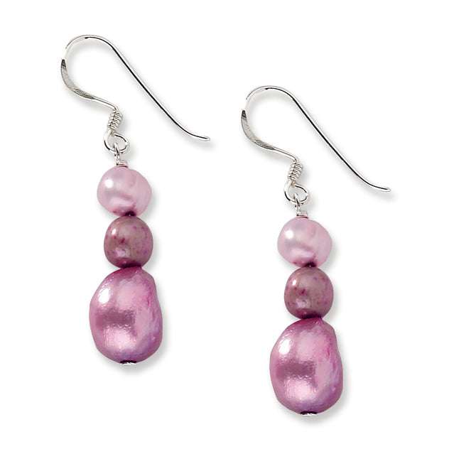 Sterling Silver Dark Pink & Purple Freshwater Cultured Pearl Earrings