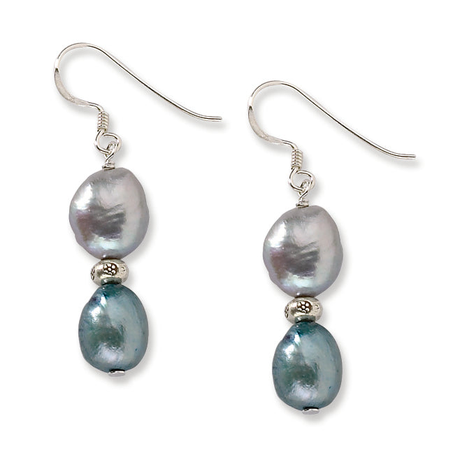 Sterling Silver Blue & Light Grey Freshwater Cultured Pearl Earrings