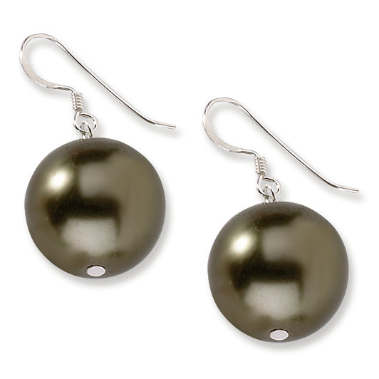 Sterling Silver 16mm Olivine Shell Bead Earrings