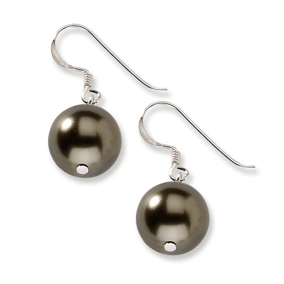 Sterling Silver 12mm Dark Green Shell Bead Earrings
