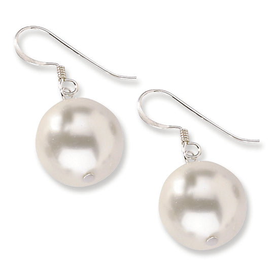 Sterling Silver 14mm White Shell Bead Earrings