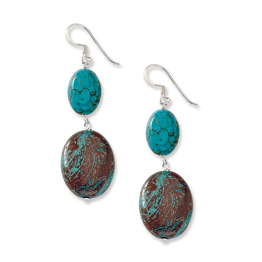 Sterling Silver Dyed Blue Howlite & Green Jasper Earrings