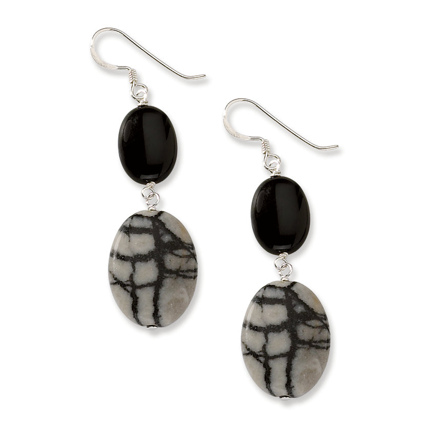 Sterling Silver Black Sardonyx & Zebra Jasper Earrings