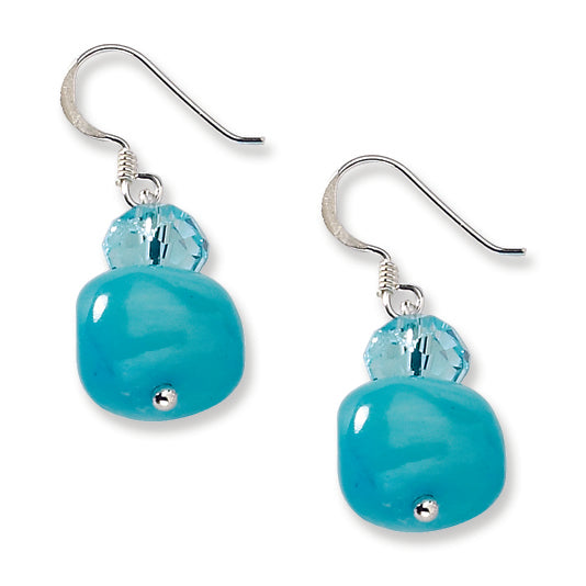 Sterling Silver Aquamarine Crystal and Blue Jade Earrings