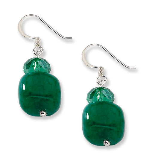 Sterling Silver Green Crystal and Green Jade Earrings