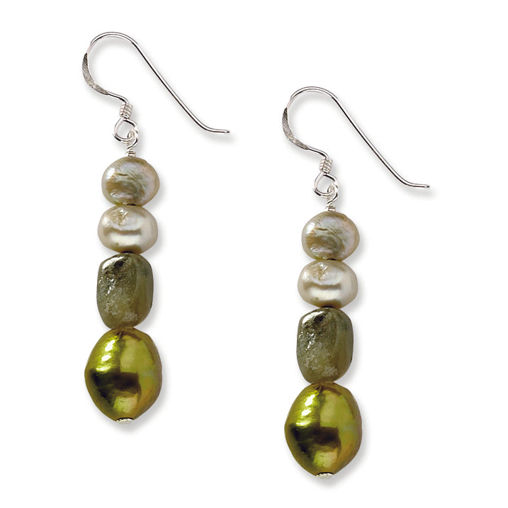 Sterling Silver Peridot and Green Freshwater Cultured Pearl Earrings