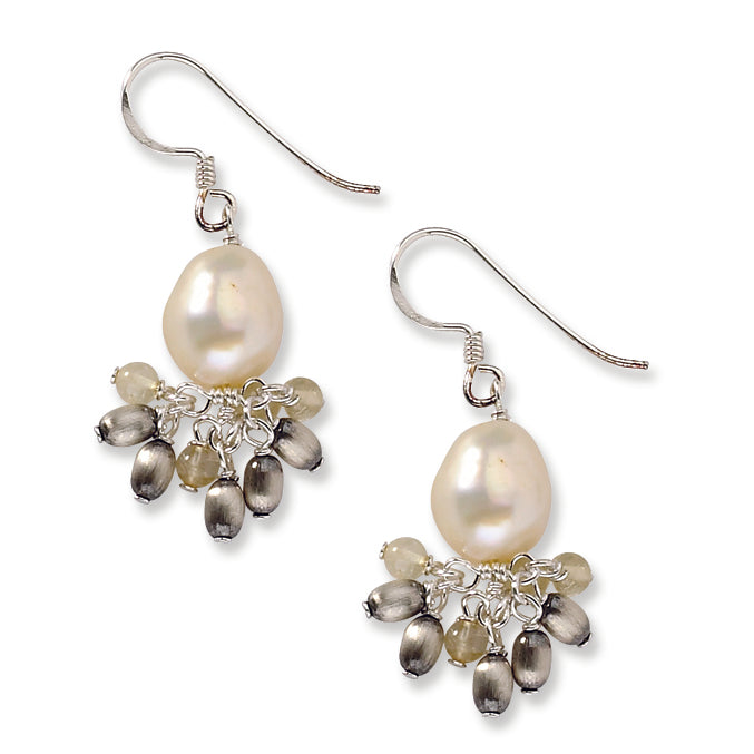Sterling Silver Citrine and Cream Freshwater Cultured Pearl Earrings