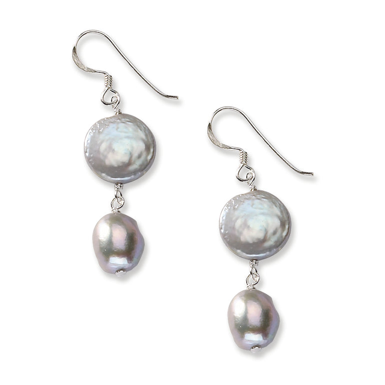 Sterling Silver Light Grey Freshwater Cultured Pearl Earrings