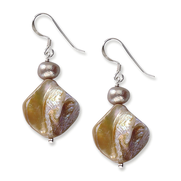 Sterling Silver Light Brown Mother of Pearl & FW Cultured Pearl Earrings