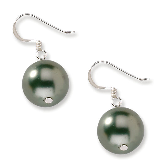 Sterling Silver 12mm Green Shell Bead Earrings