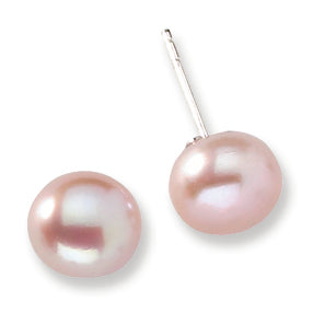 Sterling Silver 8-8.5mm Pink Freshwater Cultured Pearl Post Earrings