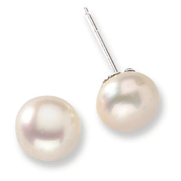 Sterling Silver 8-8.5mm White FW Cultured Pearl Post Earrings