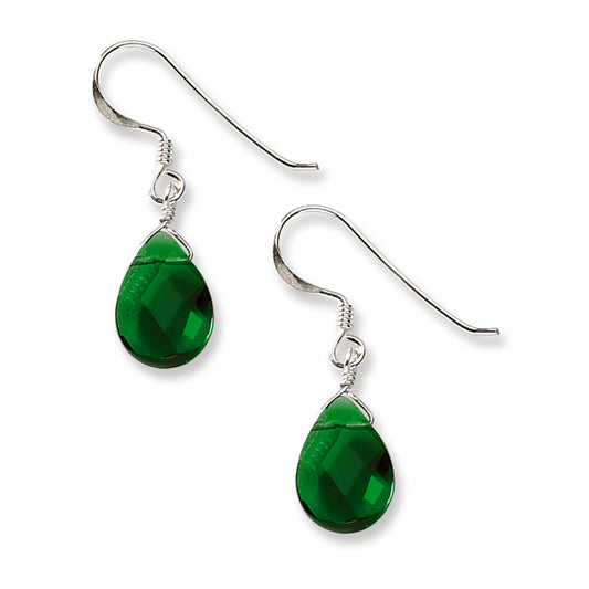 Sterling Silver Dark Green Crystal Dangle Earrings