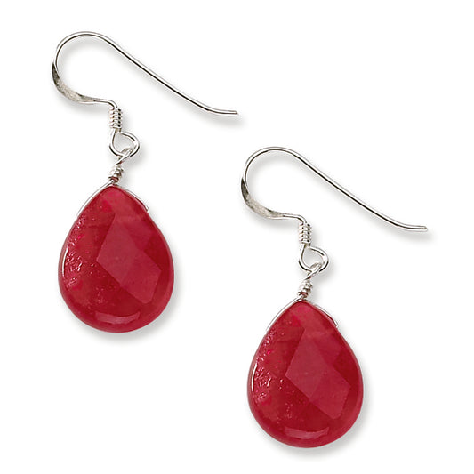 Sterling Silver Red Jade Dangle Earrings