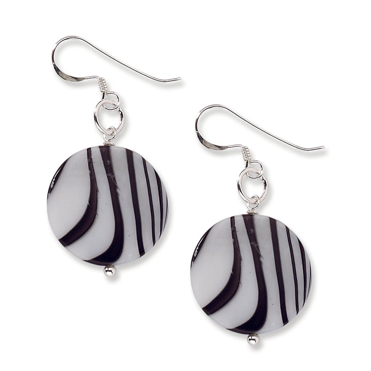 Sterling Silver Zebra Print Mother of Pearl Disc Earrings