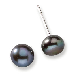 Sterling Silver 7-7.5mm Grey/Green FW Cultured Pearl Post Earrings