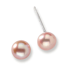 Sterling Silver 7-7.5mm Peach Freshwater Cultured Pearl Post Earrings