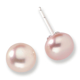 Sterling Silver 8-8.5mm Peach Freshwater Cultured Pearl Post Earrings