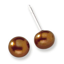 Sterling Silver 7-7.5mm Dark Brown FW Cultured Pearl Post Earrings