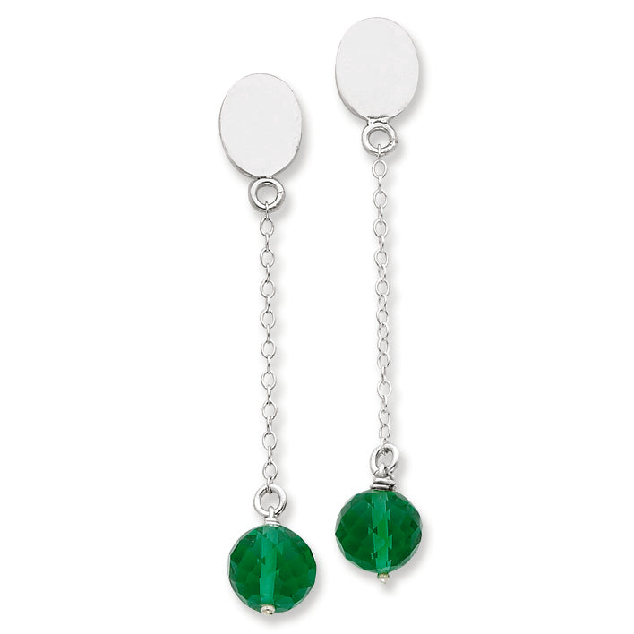 Sterling Silver & Crystal Polished Dangle Post Earrings