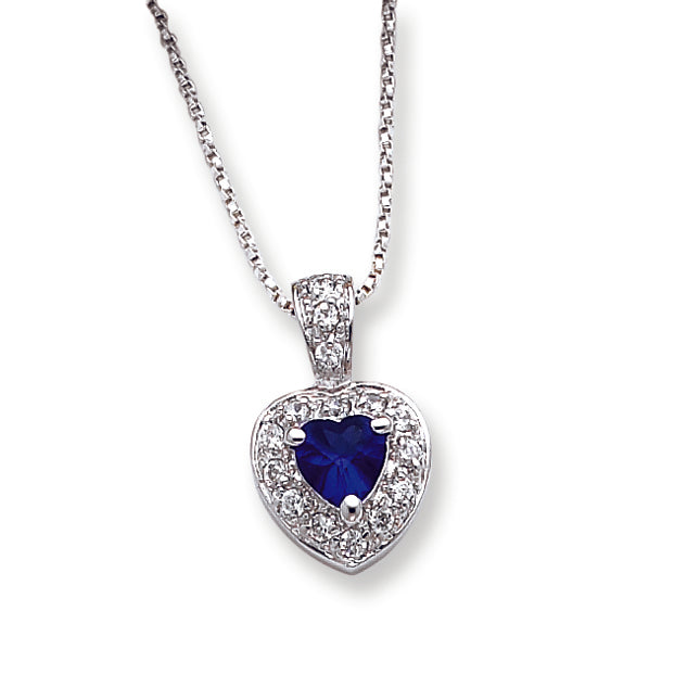 Sterling Silver Blue CZ Heart with Chain Necklace