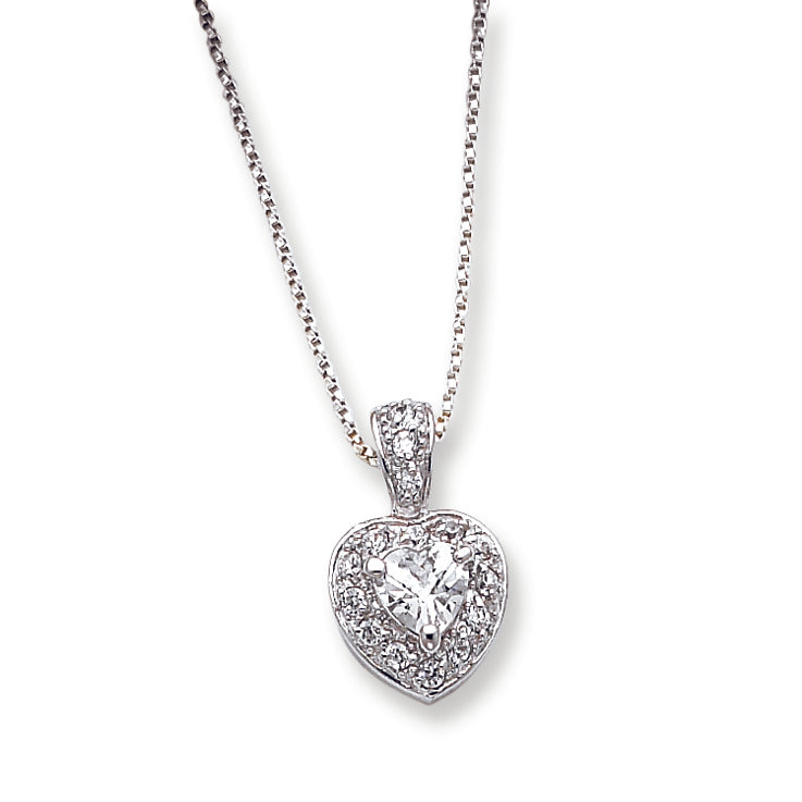 Sterling Silver CZ Heart on 18 Chain Necklace