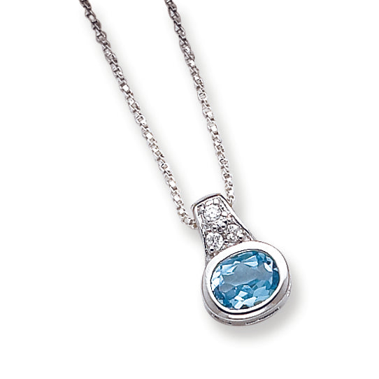 Sterling Silver Blue CZ on 18 Chain Necklace