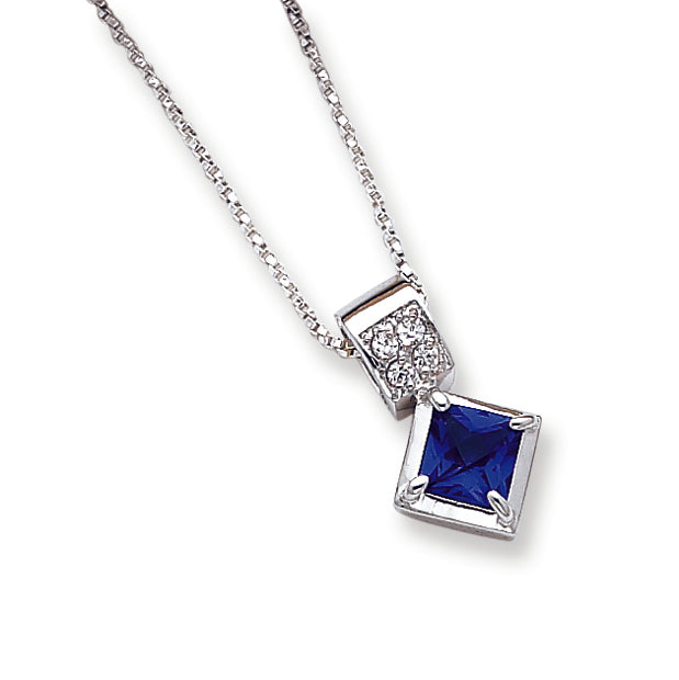 Sterling Silver Blue CZ on 18 Chain Necklace