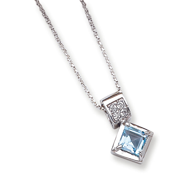 Sterling Silver Light Blue CZ on 18 Chain Necklace