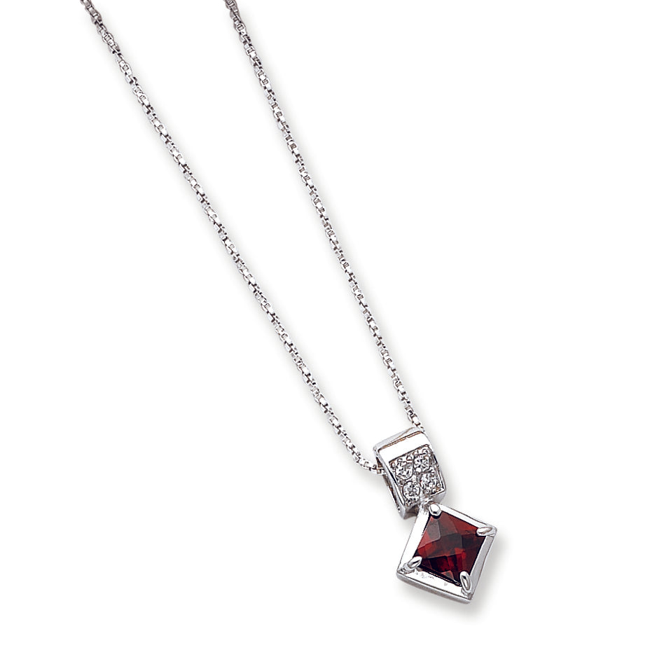 Sterling Silver Red CZ on 18 Chain Necklace