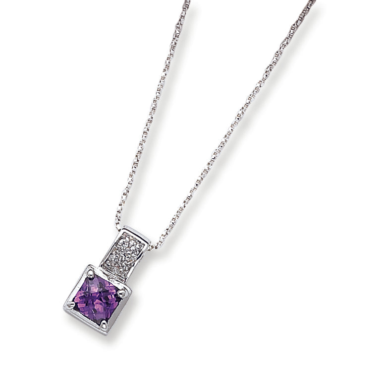 Sterling Silver Purple CZ on 18 Chain Necklace