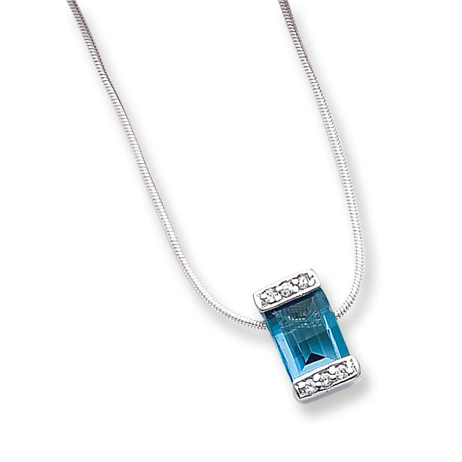 Sterling Silver Blue CZ Pendant on 18 Chain Necklace