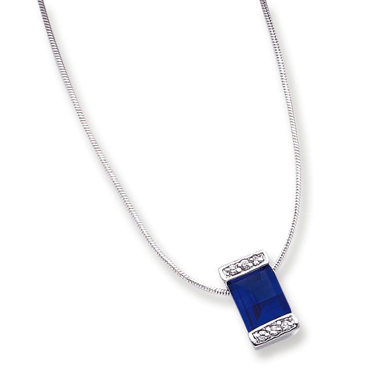 Sterling Silver Dark Blue CZ Pendant on 18 Chain Necklace