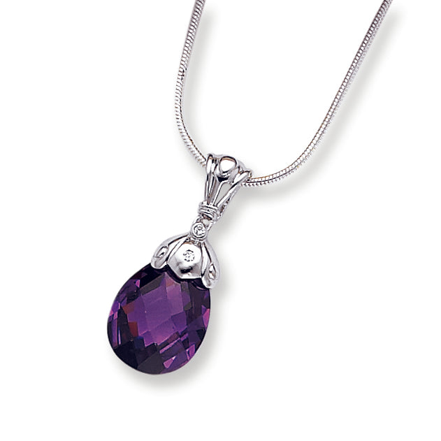Sterling Silver Dark Purple CZ Pendant on 18 Chain Necklace