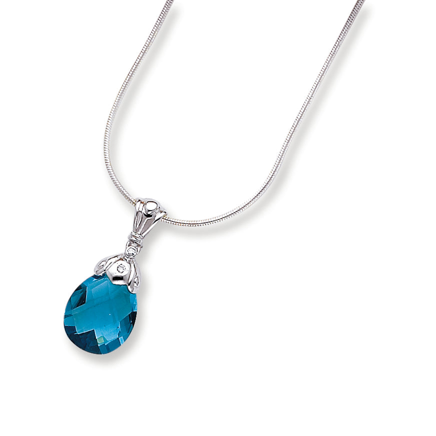 Sterling Silver Blue CZ Pendant on 18 Chain Necklace