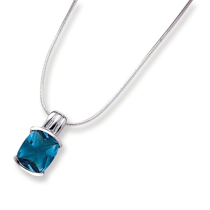 Sterling Silver Blue CZ Pendant on 18 Chain Necklace