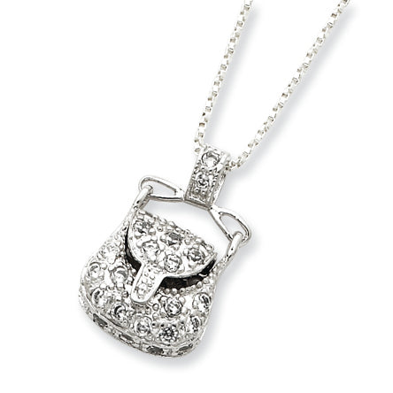 Sterling Silver CZ Purse Pendant on 18 Chain Necklace