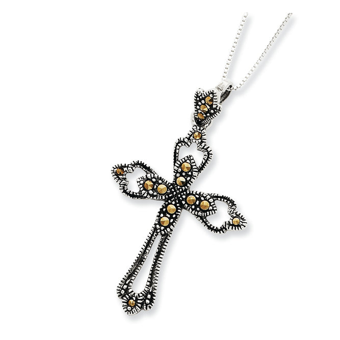 Sterling Silver Marcasite Cross on 18 Chain Necklace