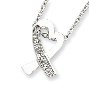 Sterling Silver CZ Heart Pendant on 16 Chain Necklace