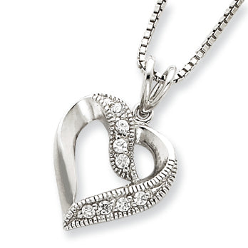 Sterling Silver CZ Heart Pendant on 16 Box Chain Necklace