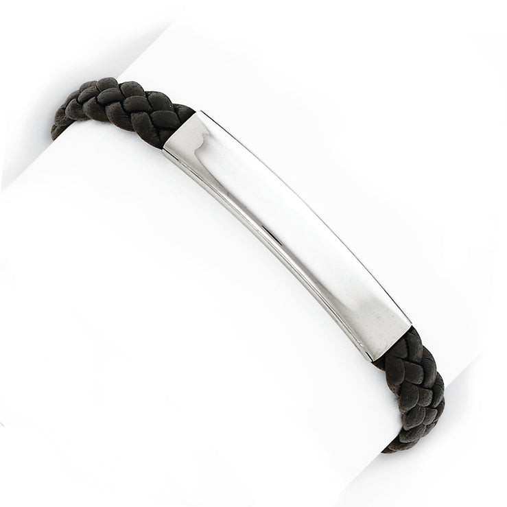 Sterling Silver Black Braided Leather Bracelet 7 Inches
