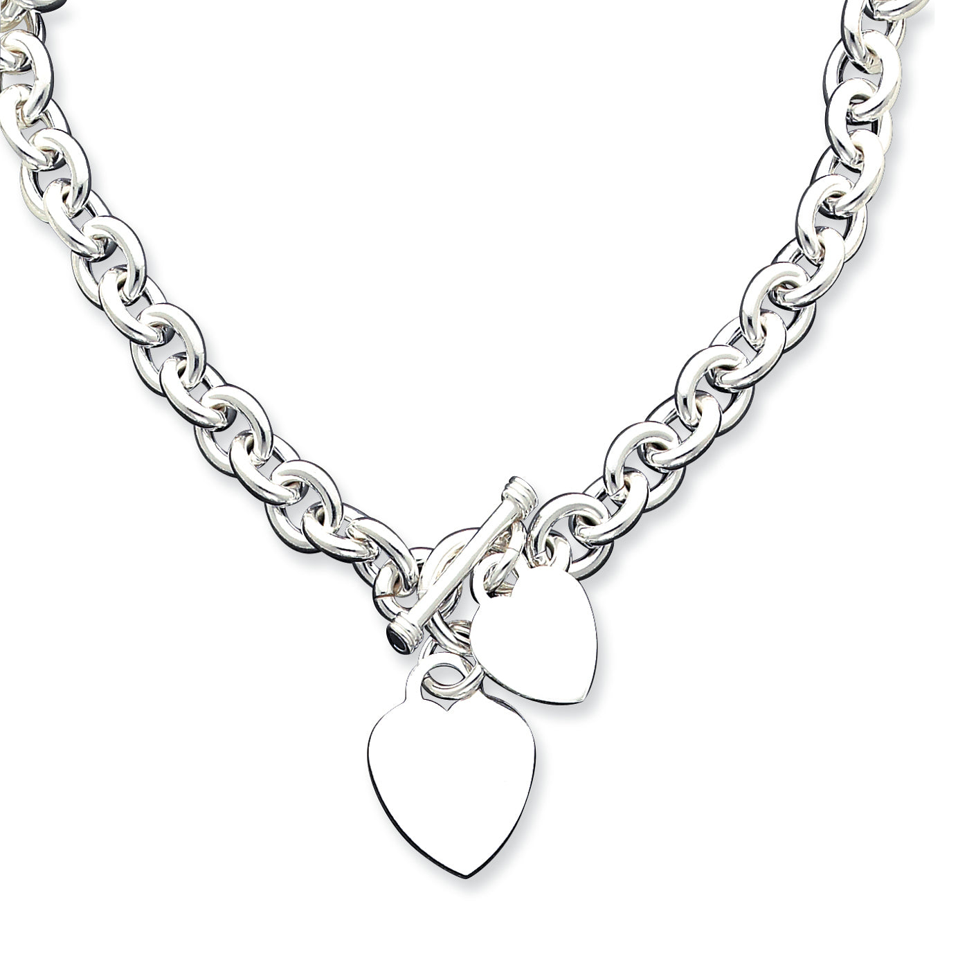 Sterling Silver Engraveable Heart Disc on Fancy Link Toggle Necklace 18 Inches