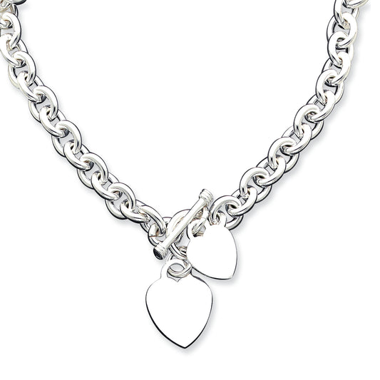 Sterling Silver Engraveable Heart Disc on Fancy Link Toggle Necklace 18 Inches